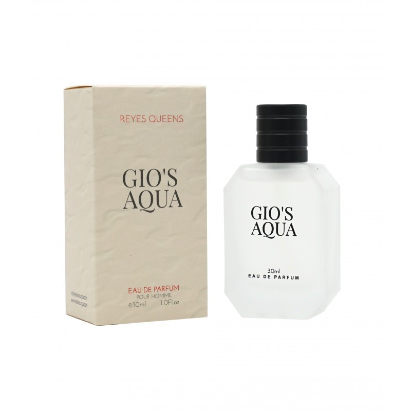 Agua de perfume Gio´s Aqua 30 ml con Incluye expositor de sobremesa -RQ-RT005P-Reyes Queens