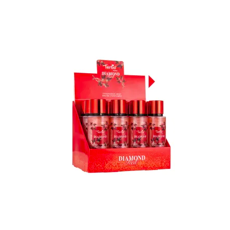 TE-X1010-1-tertio-Agua perfumada con purpurina para mujer 250 ml  Diamond red N.1 con expositor de sobremesa