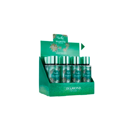 TE-X1010-4-tertio-Agua perfumada con purpurina para mujer 250 ml  Diamond Gren  N.14 con expositor de sobremesa