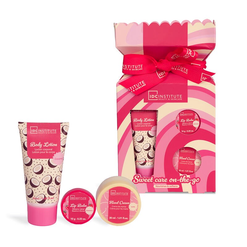 Miniset Trío Sweet Swirls Candy : Loción corporal, Bálsamo labial y crema de manos IDC Institute IDC-35274