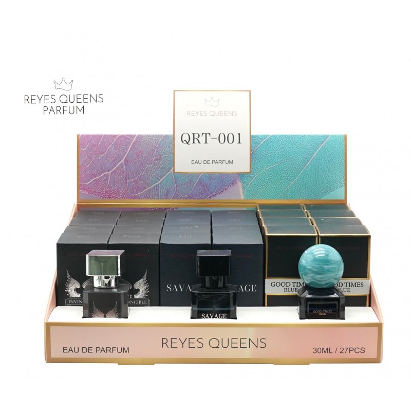 Surtido trío Agua de perfume mixto 30 ml con expositor de sobremesa-RQ-QRT-001P-Reyes Queens